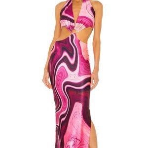 Farai London Pink and Black Swirl Maxi Dress XS Gaia Long Maxi Dress